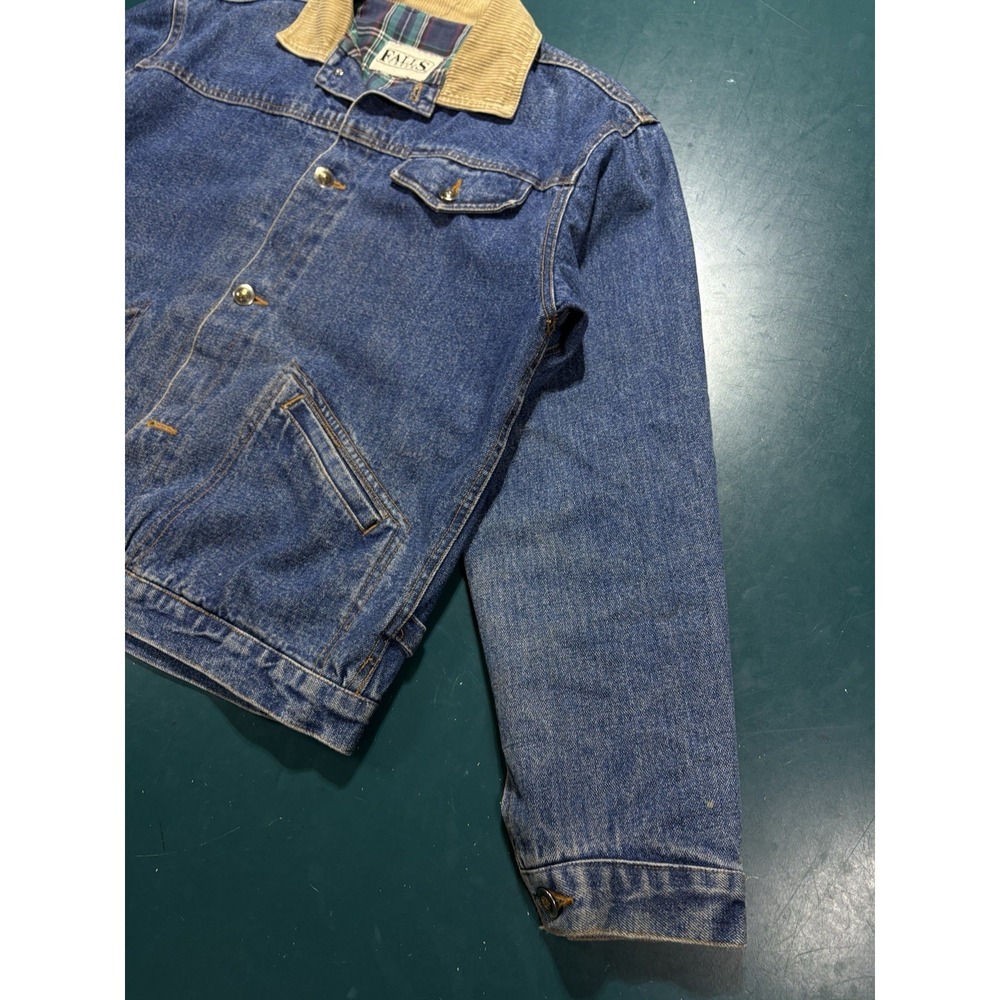 Vintage Denim Jacket Flannel-Lined Trucker Men's Medium Boxy Corduroy Collar 90s - Picture 8 of 16